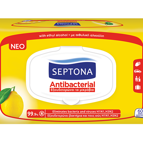 Υγρά Μαντηλάκια Χεριών Septona Λεμόνι 60τεμ.