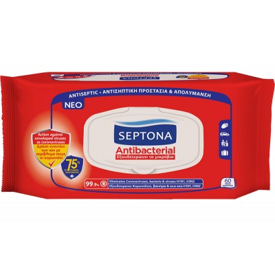 Υγρά Μαντηλάκια Χεριών Septona 75% Alcohol 60τεμ.