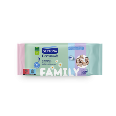 Μωρομάντηλο Septona Dermasoft Χαμομήλι 100τεμ.Σειρά Family
