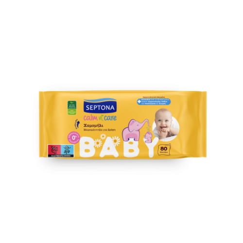 Μωρομάντηλο Septona Calm N' Care Χαμομήλι 80 τεμ. Σειρά Baby
