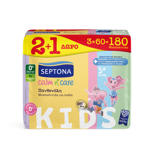 Μωρομάντηλο Septona Calm N' Care Πανθενόλη 2+1 Δώρο (3x60τεμ.) Σειρά Kids