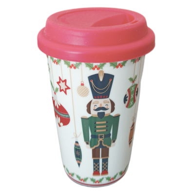 Κούπα Christmas Καρυοθραύστης & Καπάκι Σιλικόνης 390ml Νο574114